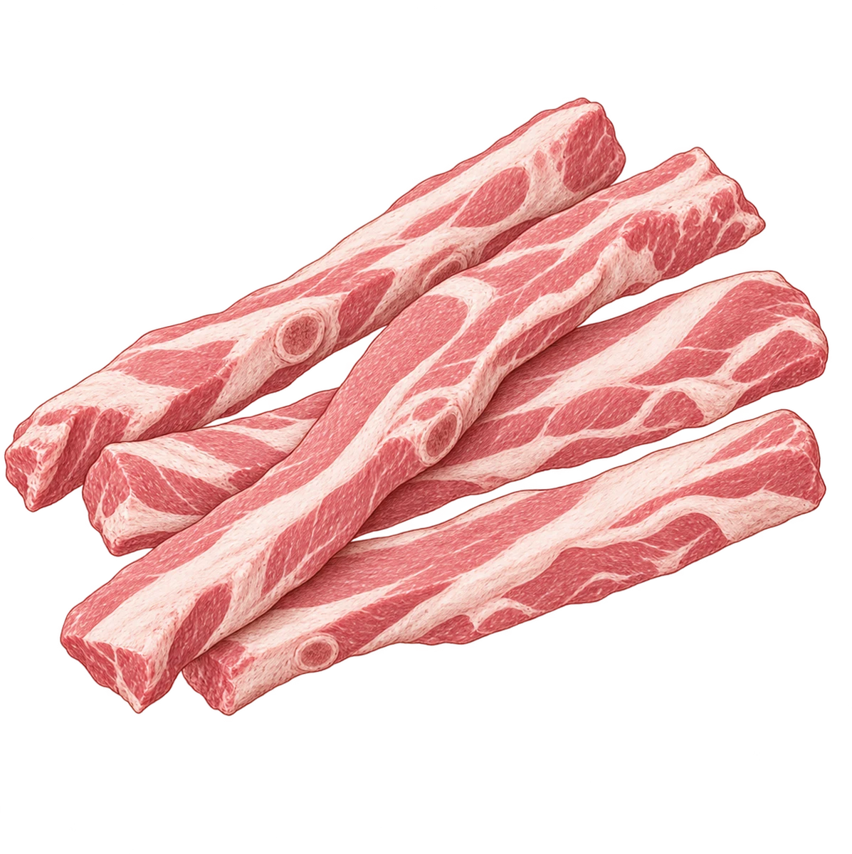 Illustratie van varkens ribfingers, kleine reepjes tussenribvlees