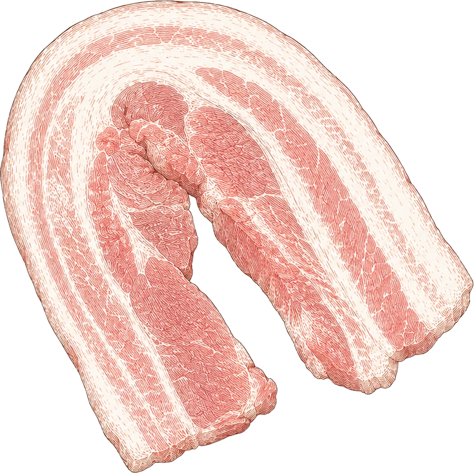 Illustratie van dun gesneden varkens speklap