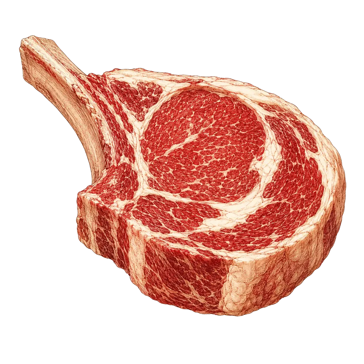 Illustratie van een cote de boeuf, ribeye met bot