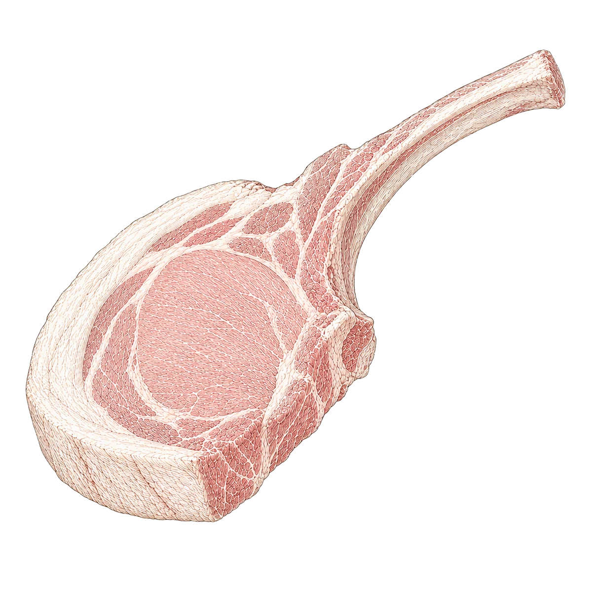 Illustratie van een tomapork met een lang schoongemaakt bot