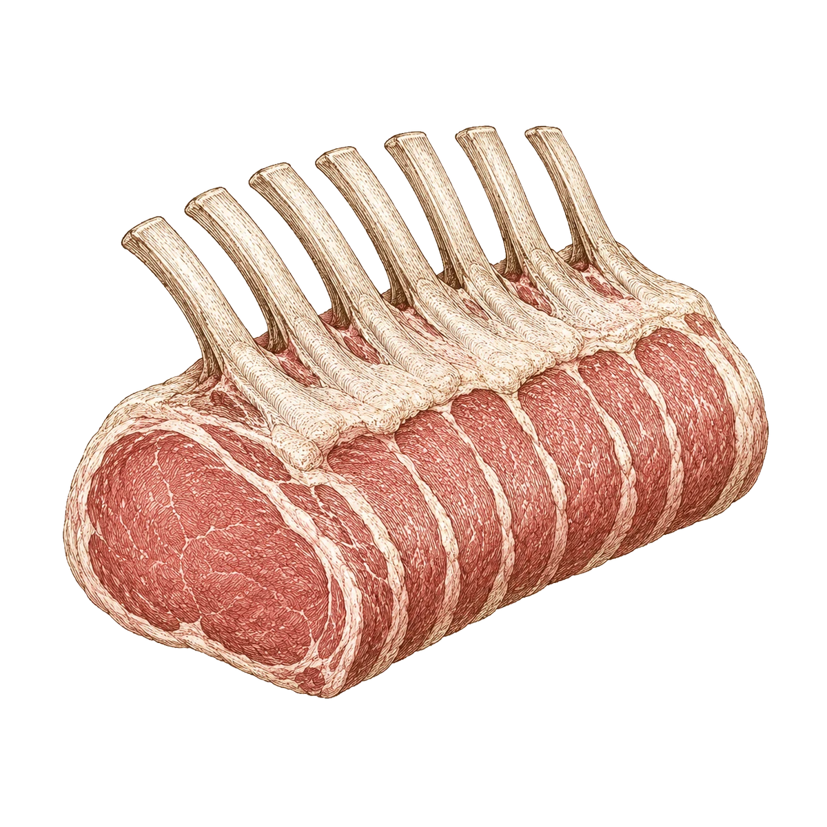Illustratie van een lamsrack met vetkap